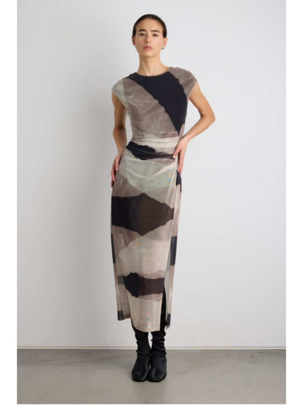 OAK + FORT SLEEVELESS MESH MAXI DRESS - Size L